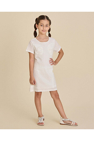 REDTAG Girls White Embroidered Dress