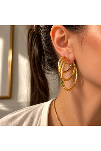 angelloop Gold Steel Hoop Earring Set-4,5/3,5/2,5 Cm-Three Pairs Hoop Earring...