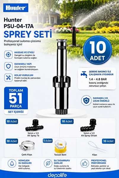Depolife Hunter PSU-04-17A 10 Adet Pop-Up Sprey Fıskiye Seti 16 mm Bağlantı A...