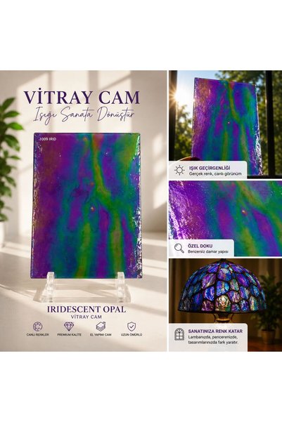 GLASSMAKRO Dekoratif Vitray Cam Mor Yeşil Yanardöner Dokulu 21x29,7 cm
