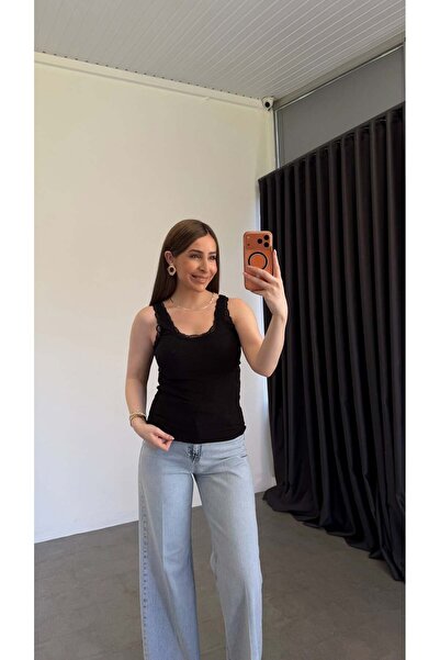 elif teke Ribbed Lace Basic Athlete Top Black
