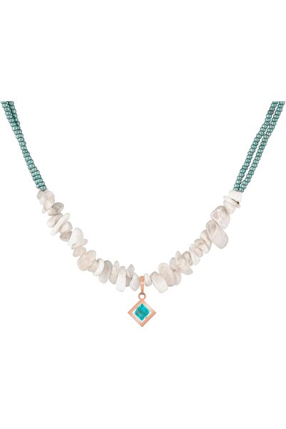 MINZA Moonstone Women's Necklace, 18K Gold, Beaded Pendant Necklace, with Tur...