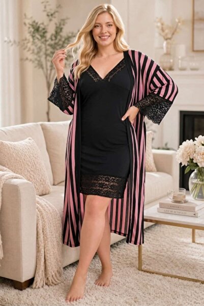 tarzımsüper Plus Size Dressing Gown Nightgown Set Cotton Strap Fabric Stylish...
