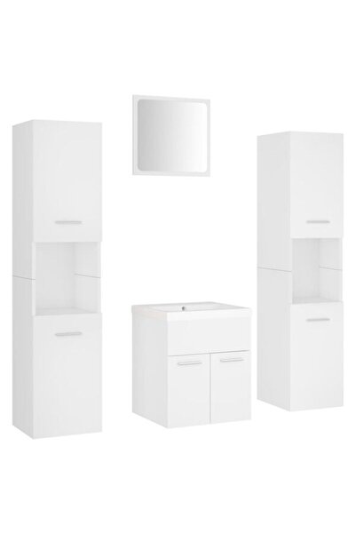 vidaxl Set mobilier de baie, alb, din lemn prelucrat
