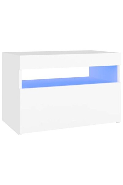 vidaxl Noptieră cu lumini LED, albă, 60 x 35 x 40 cm, lemn prelucrat