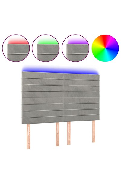 vidaxl Tăblie de pat cu LED, gri deschis, 144x5x118/128 cm, catifea