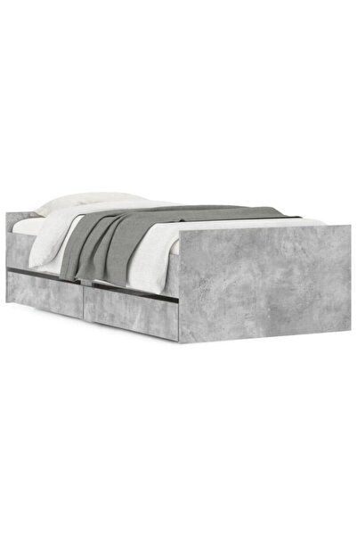 vidaxl Cadru de pat cu sertare, gri beton, 90 x 200 cm