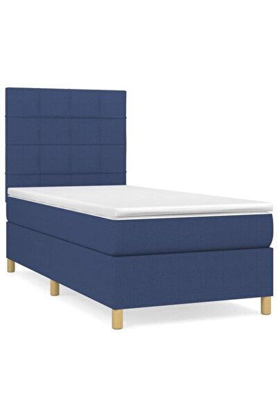 vidaxl Pat box spring cu saltea, albastru, 90 x 200 cm, textil