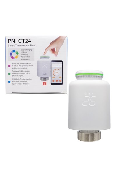 PNI Cap termostatic inteligent CT24 pentru radiator, aplicație mobilă Tuya Smart
