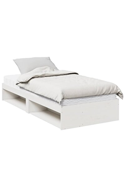 vidaxl Pat de zi cu saltea, alb, 90x190 cm, lemn masiv pin