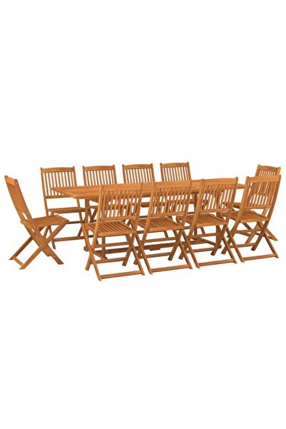 vidaxl Set mobilier de grădină din 11 piese, 220 x 90 x 75 cm, lemn masiv de ...