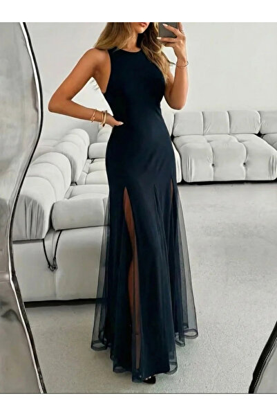 Generic Brand Rochie de damă asimetrică, lungă, din crep, importată, cu brete...