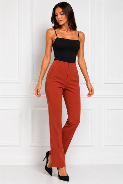 RUUJ COLLECTİON Front Zipper Fabric Trousers Plus Size Pants