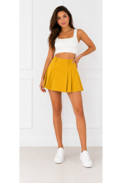 RUUJ COLLECTİON Crepe Fabric Mini Shorts Skirt