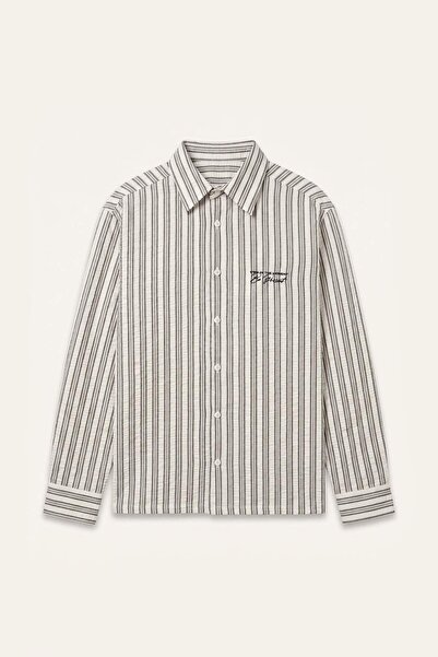 DeFacto Boxy Fit Shirt Collar Striped Crinkle Long Sleeve Shirt I3106Ax26Hs