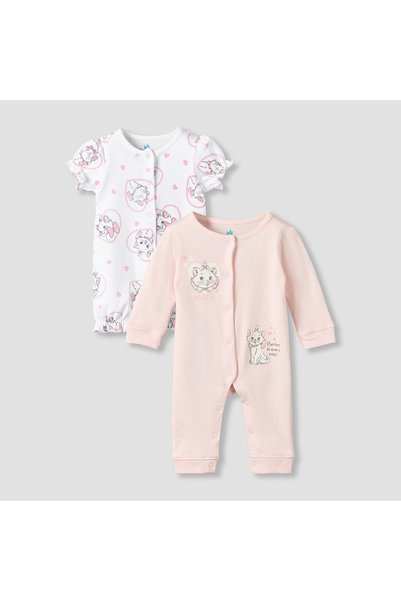 Disney Set of 2 Cotton Round Neck Sleepsuit and Romper with Marie Print