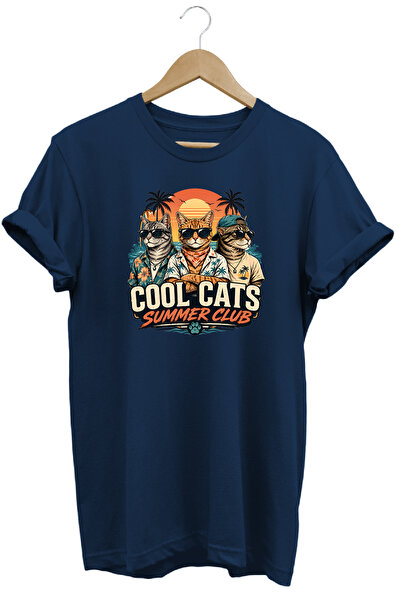 remonz تي شيرت Cool Cats Summer Club للجنسين مطبوع عليه قطة بتصميم صيفي عادي ...