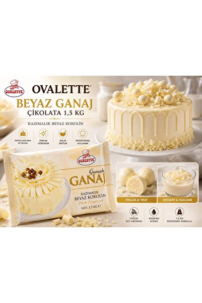 ovalette Beyaz Ganaj Çikolata 1,5 KG Kazımalık Beyaz Kokolin – White Compound