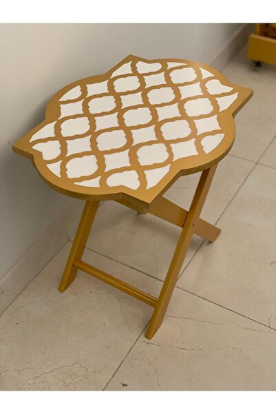 horoof home Elegant Golden Wooden Slimfold Table & Trolley Set – 3 Folding Ac...
