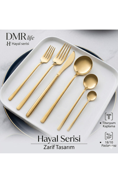 Demir Çeyiz Hayal Model Titanium Gold 84 Piece 12 Person Cutlery Set with Box