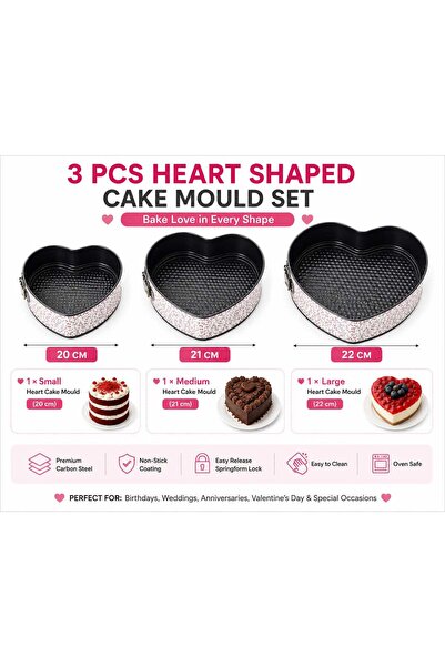 Genaric 3 PCS Heart Shaped Cake Mould Set