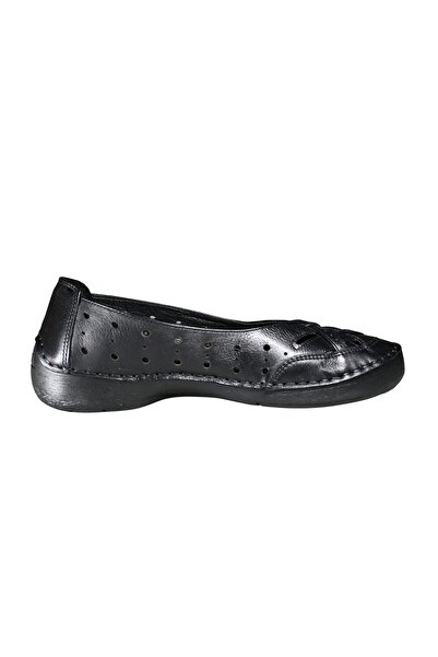 Burç Lisa Women's Genuine Leather Summer Comfortable Flats Black