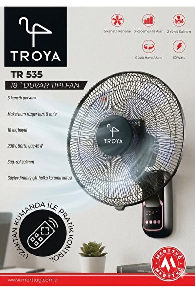 TROYA TR-535 Duvar Tipi 18 İnç Uzaktan Kumandalı Vantilatör