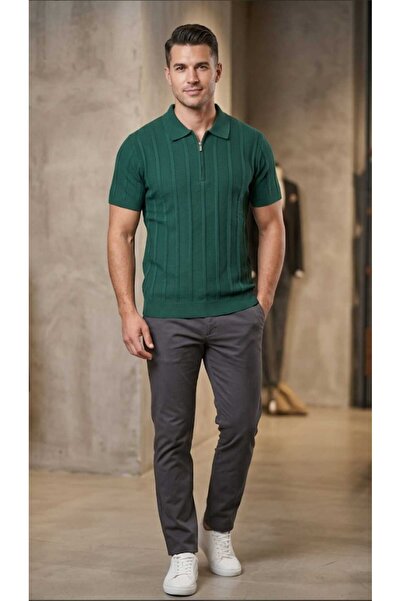 güncüoğlu Slim Fit Polo Collar Zippered Tricot Men's T-Shirt