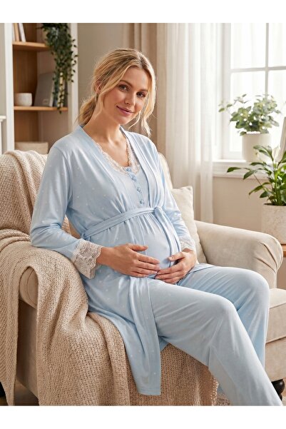 Lohussa New Season Blue Polka Dot 100% Cotton Short Sleeve Summer Maternity a...