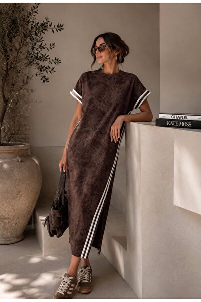 DESS DESIGN Women's Striped Detailed Slit Maxi Sports Dress