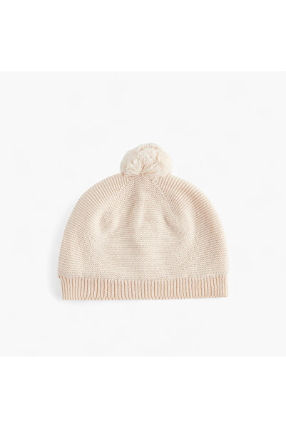 Juniors Girls Knitted Beanie with Pom Pom Detail - Cotton