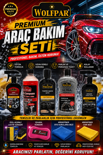 WOLFPAR Premium Araç Bakım Seti – Komple Araç Temizlik ve Koruma Paketi