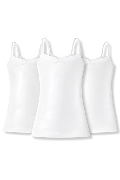YILDIZ Ribana Girls' Rope Strap Lace Undershirt White 100% Cotton 3-Pack