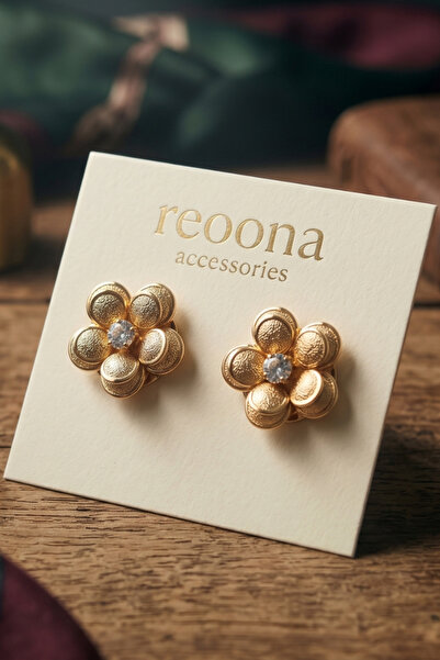 Reoona Brass Plated Zircon Stone Gold Flower Earrings