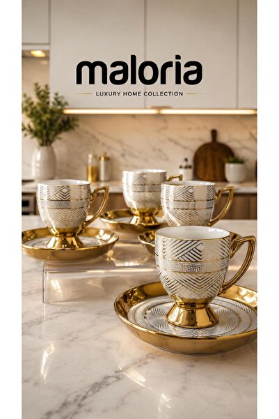 Maloria Luxury Porcelain Coffee Cup Set with Gold Detail |   6 People