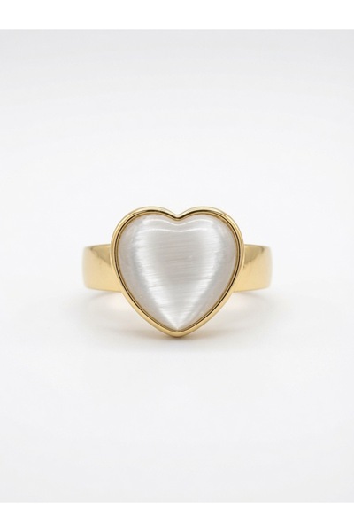 Lisse.co Pearlescent Heart Adjustable Steel Tarnish Resistant Ring