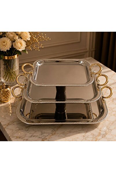 Rwafd Rema 3-piece silver serving tray set