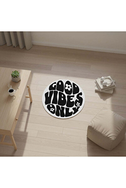 Good Vibes Only Yazılı Modern Dijital Baskı Yuvarlak Halı