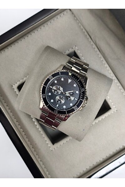 ABAGROUP Classic Silver Color Metal Band Black Bezel Men's Wristwatch - Black...