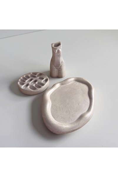 ATELİER LUCERE Vase Plate Ring Holder Antique Gray Triple Jewelry Decor Trink...