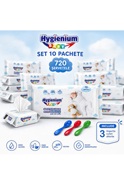 Hygienium Servetele umede pentru bebelusi, 10 pachete x 72, 720 buc, fara alc...