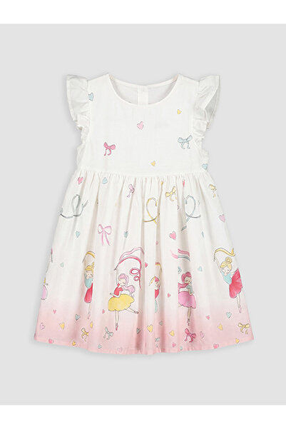 LC Waikiki Lcw Kids White Crew Neck Printed Girls' Dress