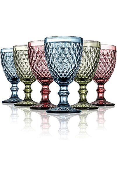 THE WHITE SHOP 6PCS Vintage Wine Glasses, 10 oz Colored Glass Goblet with Ste...