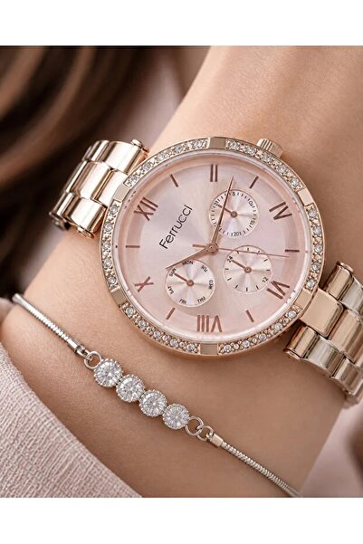 Weluxa Rose Gold Color Dial Zircon Stone Steel Band Women's Wristwatch with B...