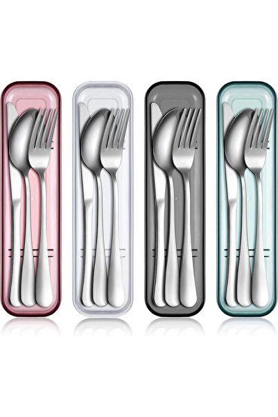 Generic PINKE 4 Pack Portable Travel Utensils Set with Case Reusable Stainles...
