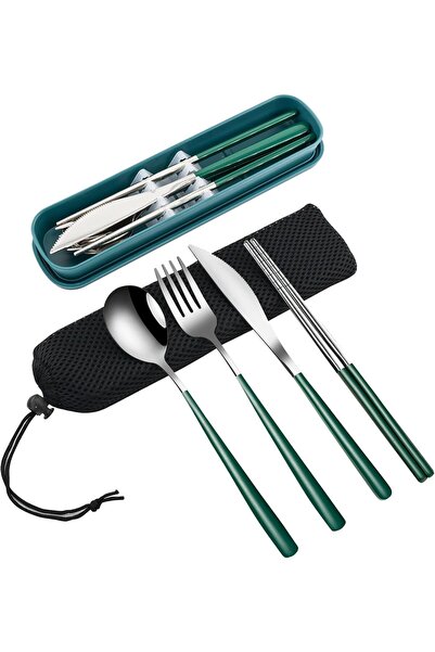 VANRA 4 Pieces Portable Travel Cutlery with Storage Case, Stainless Steel Cut...