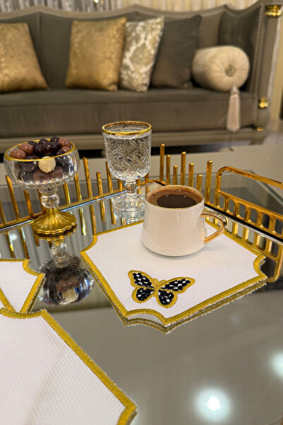 Mutfiko Set of 6 Premium Butterfly Embroidered Cocktail and Coffee Napkins