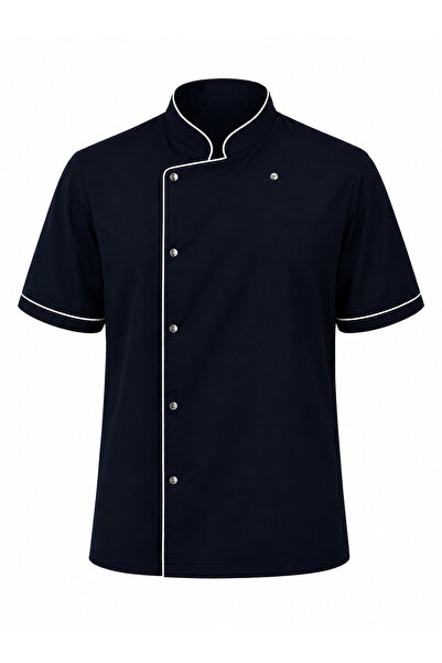 LOOKMT MODA Unisex Navy Blue Snap Fastener Chef Jacket Chef Saya