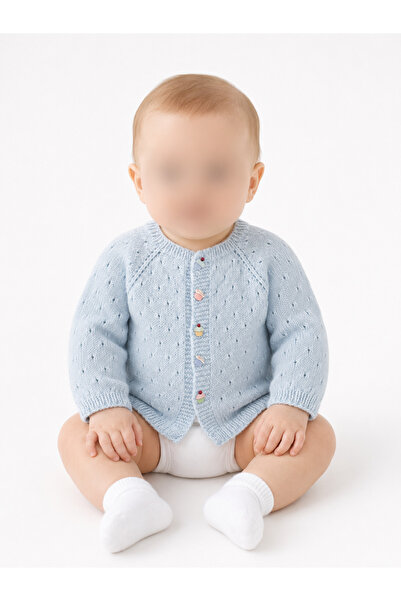 lunera Hand Knitted Light Blue Baby Cardigan with Cupcake Buttons Made of 100...