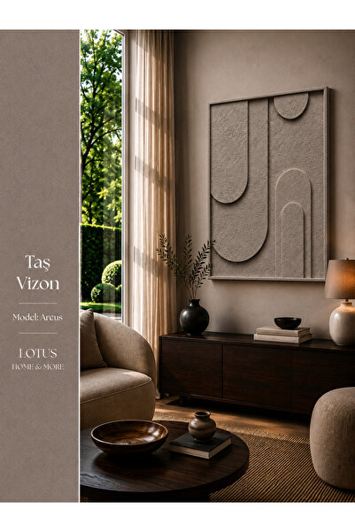 Lotus Home&More ARCUS | El Yapımı Ahşap Çerçeveli 3 Boyutlu Dokulu Doğal Taş ...